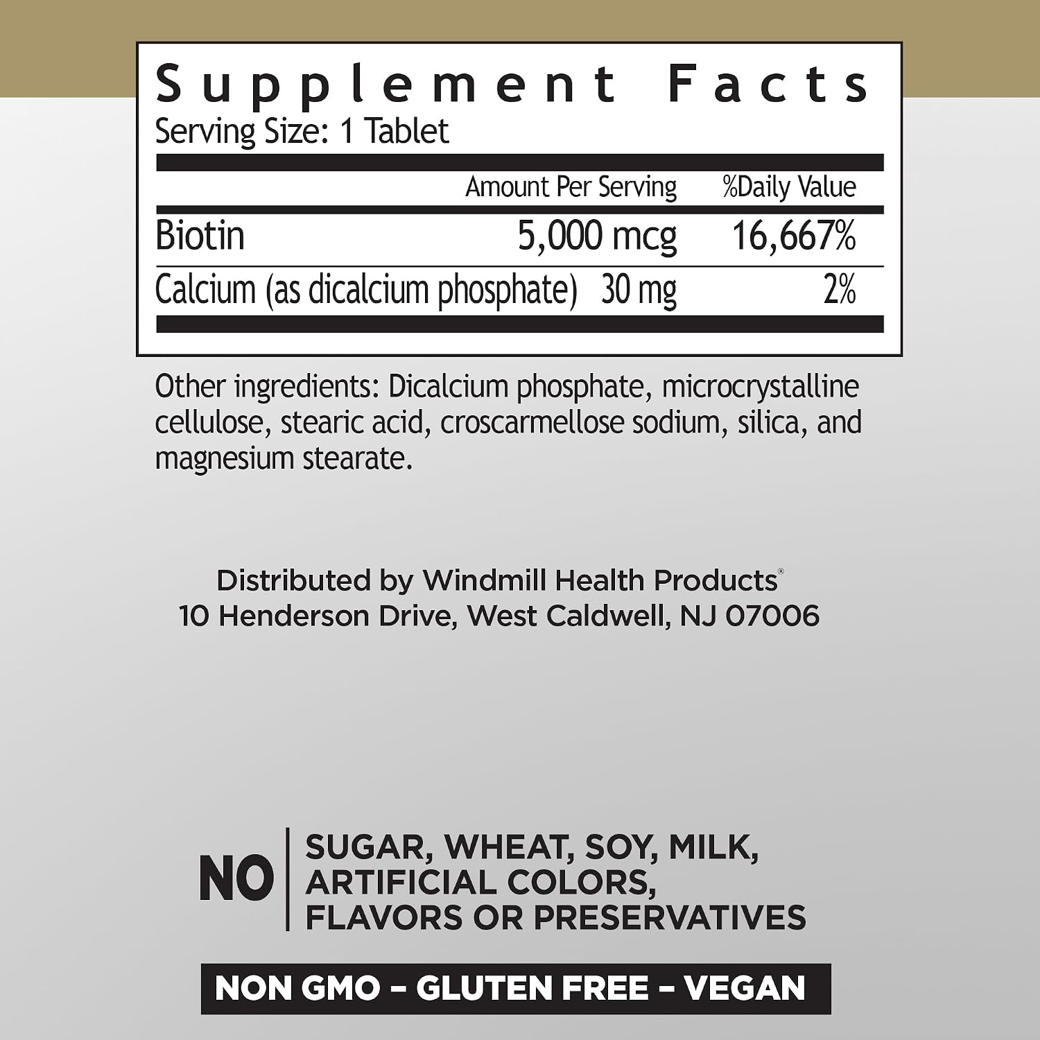 Windmill Vitaminas Naturales Biotina 5000 mcg, 60 Cápsulas