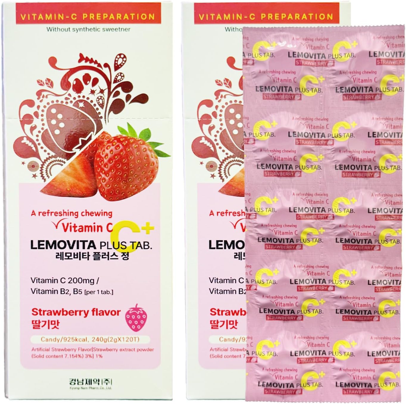 LemoVita C Plus Comprimidos masticables sabor fresa, 120 comprimidos (Paquete de 2)