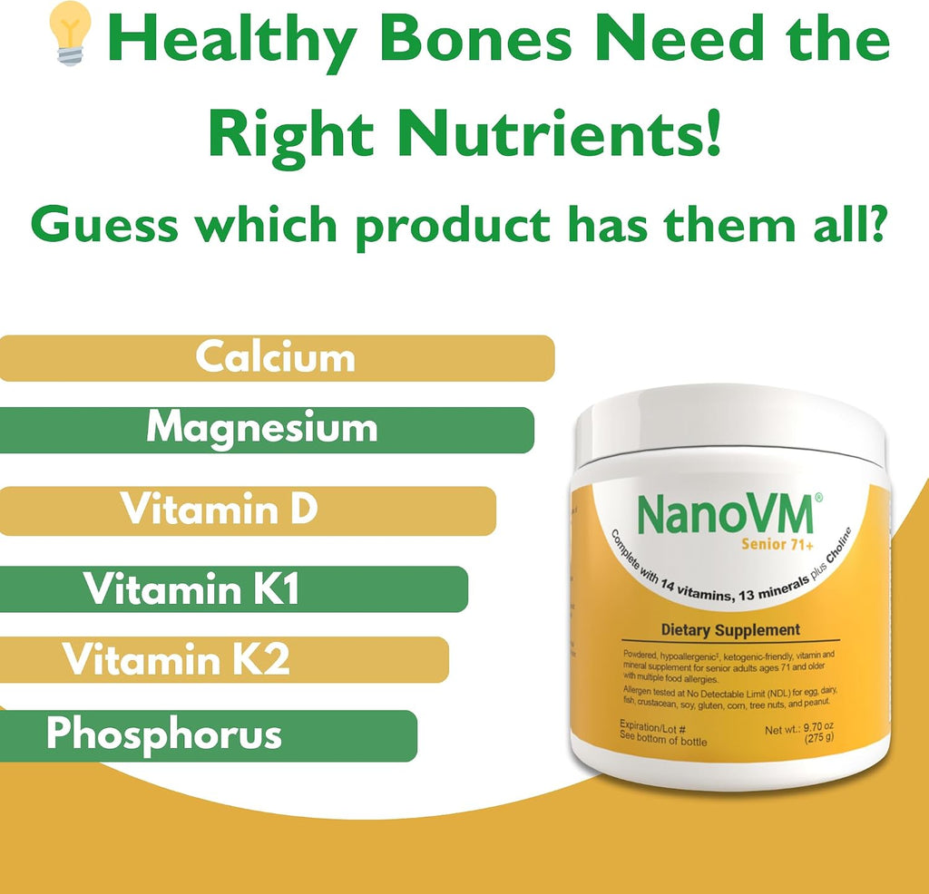 NanoVM Senior 71+ Multivitamin Powder - 14 Vitaminas y 13 Minerales, Sin Alérgenos, Bajo en Carbohidratos, 275g