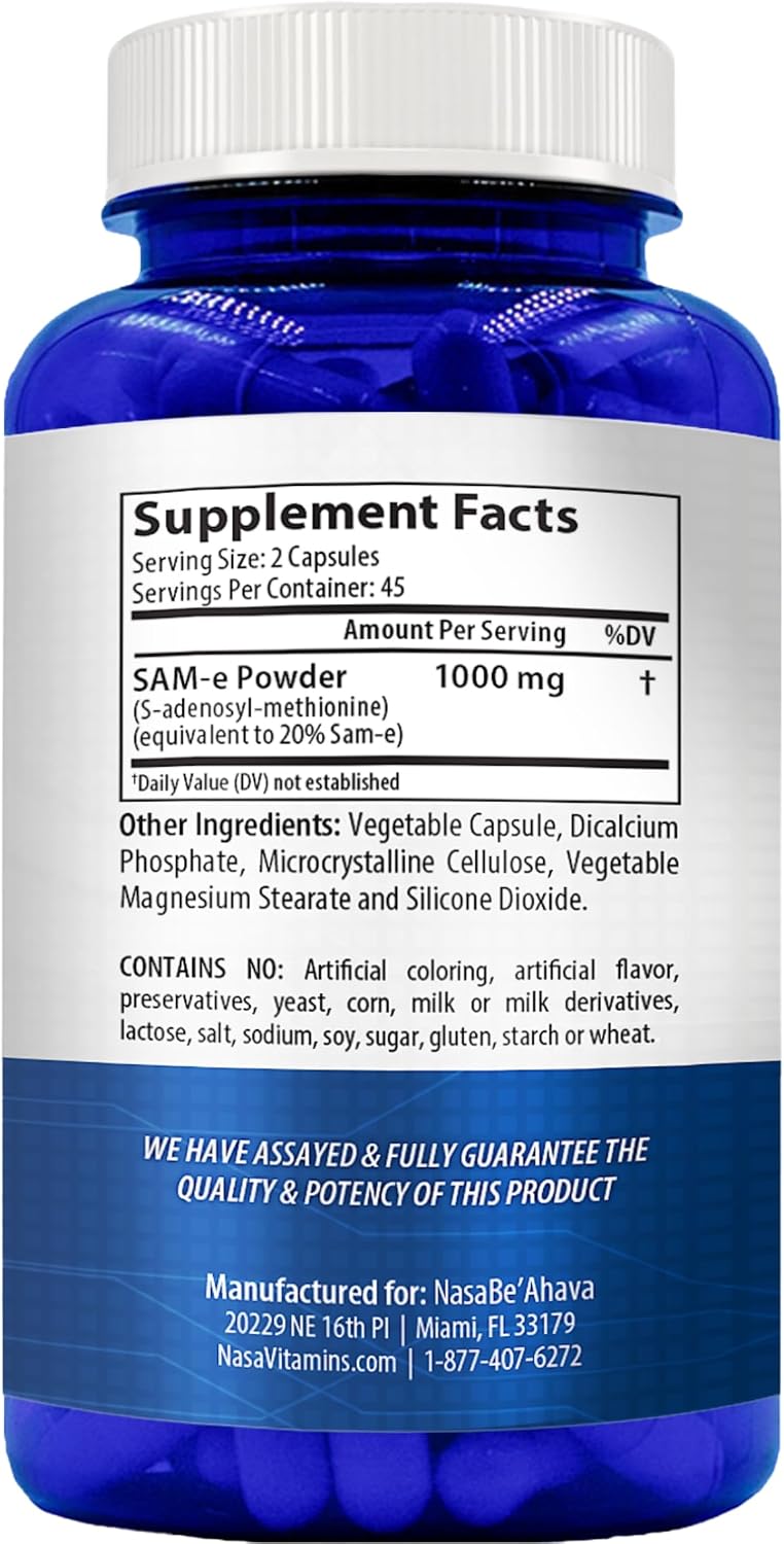 NasaBeahava SAM-e (S-Adenosil-L-Metionina) 1000mg por dosis - Suplemento de alta potencia (45 días)