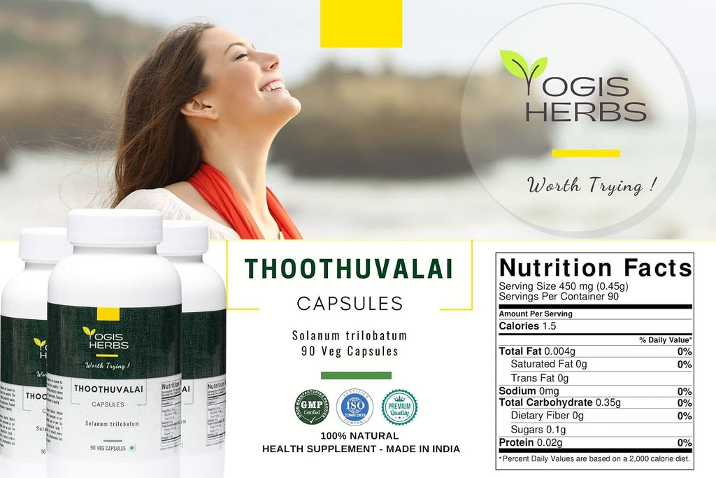 Yogis Herbs Thoothuvalai Cápsulas (Solanum Trilobatum) - 90 Cápsulas Vegetales