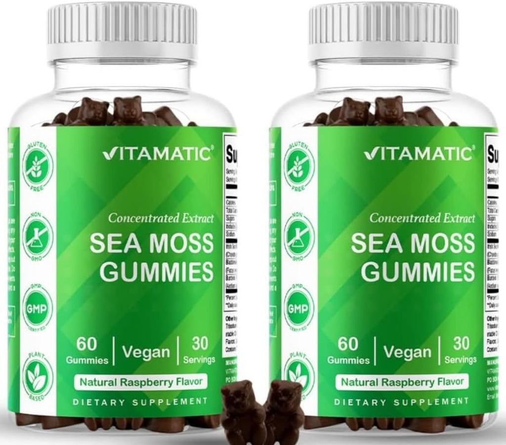 Vitamatic Irish Sea Moss Gummies con Bladderwrack y Burdock Root - 120 Gomitas - Vegano y sin OGM