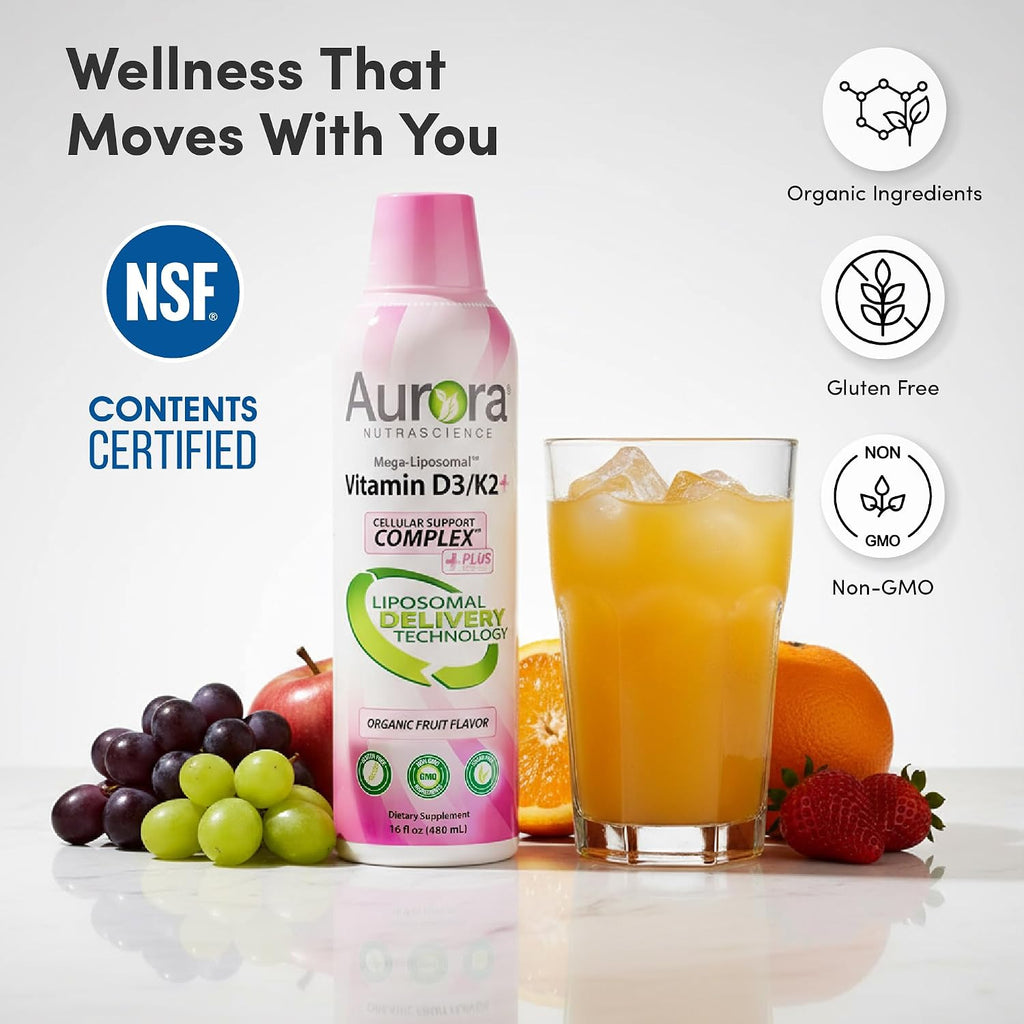 Mega-Liposomal Vitamina D3/K2+ con Vitamina C, Sabor Fresa, 32 Dosis (473 ml)