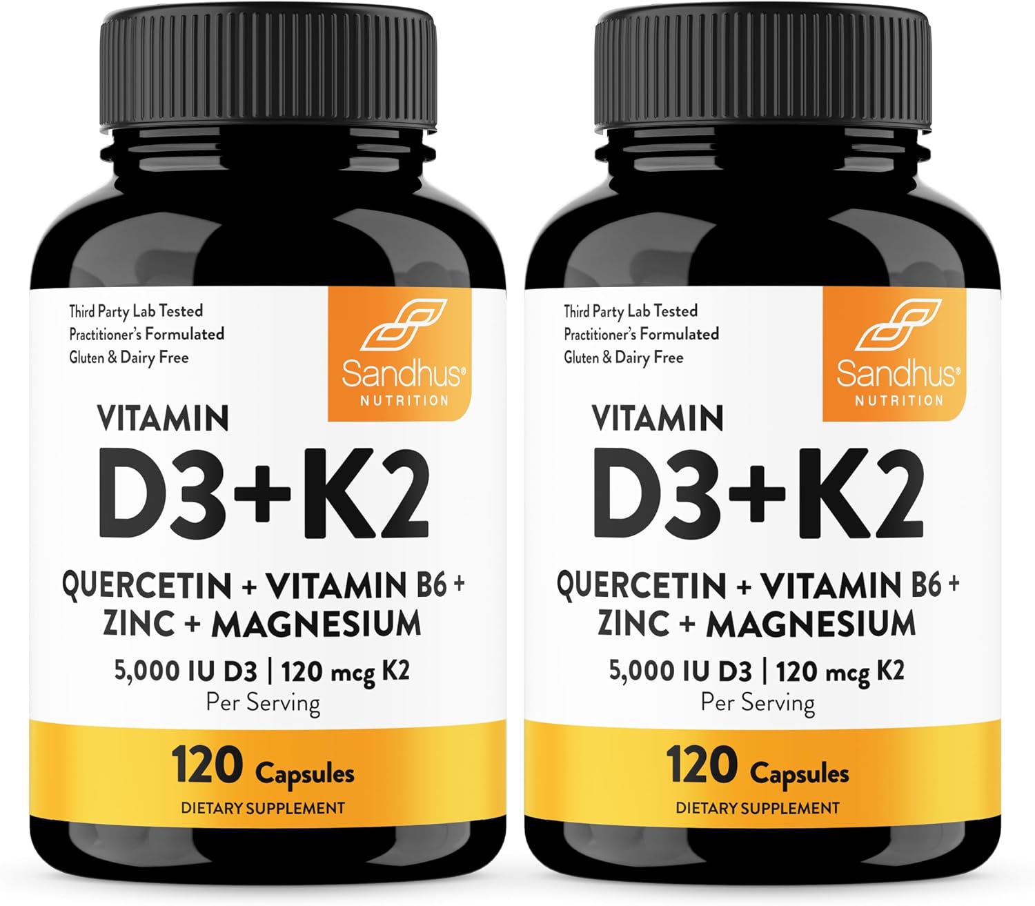 Sandhu's Vitamina D3 K2 Magnesio 5000 IU, 120mcg K2 Cápsulas 120 Unidades (Pack de 2) | con Vitamina B6, Zinc y Quercetina