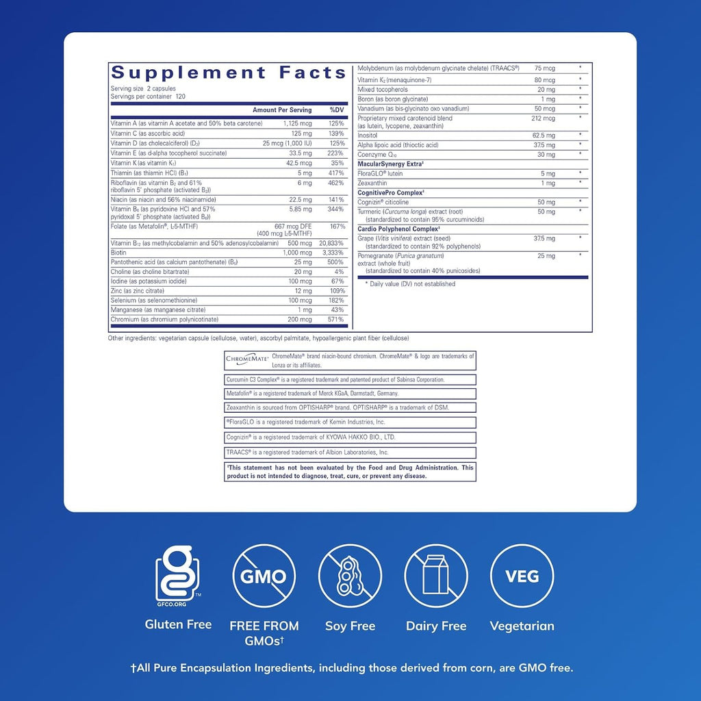 Pure Encapsulations Longevity Nutrients | Complejo Multivitamínico y Mineral para un Envejecimiento Saludable | 240 Cápsulas