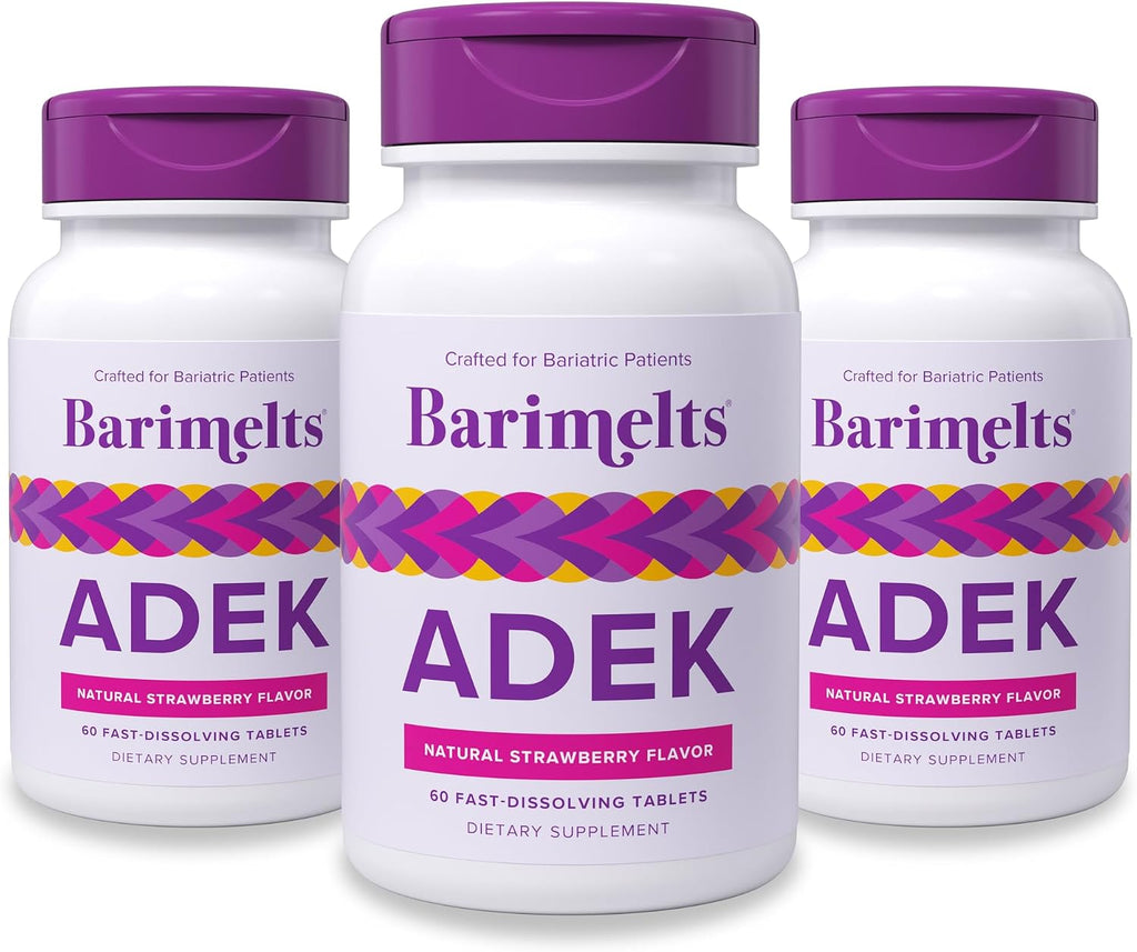 Barimelts ADEK - 60 comprimidos de disolución rápida (2 meses) - Vitaminas bariátricas para mujeres con vitamina A, D, E y K, sabor natural a fresa