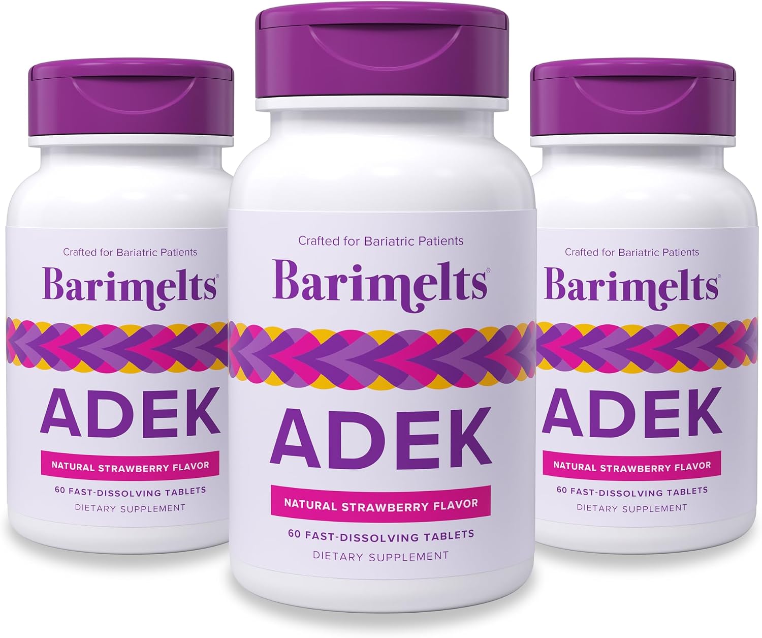 Barimelts ADEK - 60 comprimidos de disolución rápida (2 meses) - Vitaminas bariátricas para mujeres con vitamina A, D, E y K, sabor natural a fresa