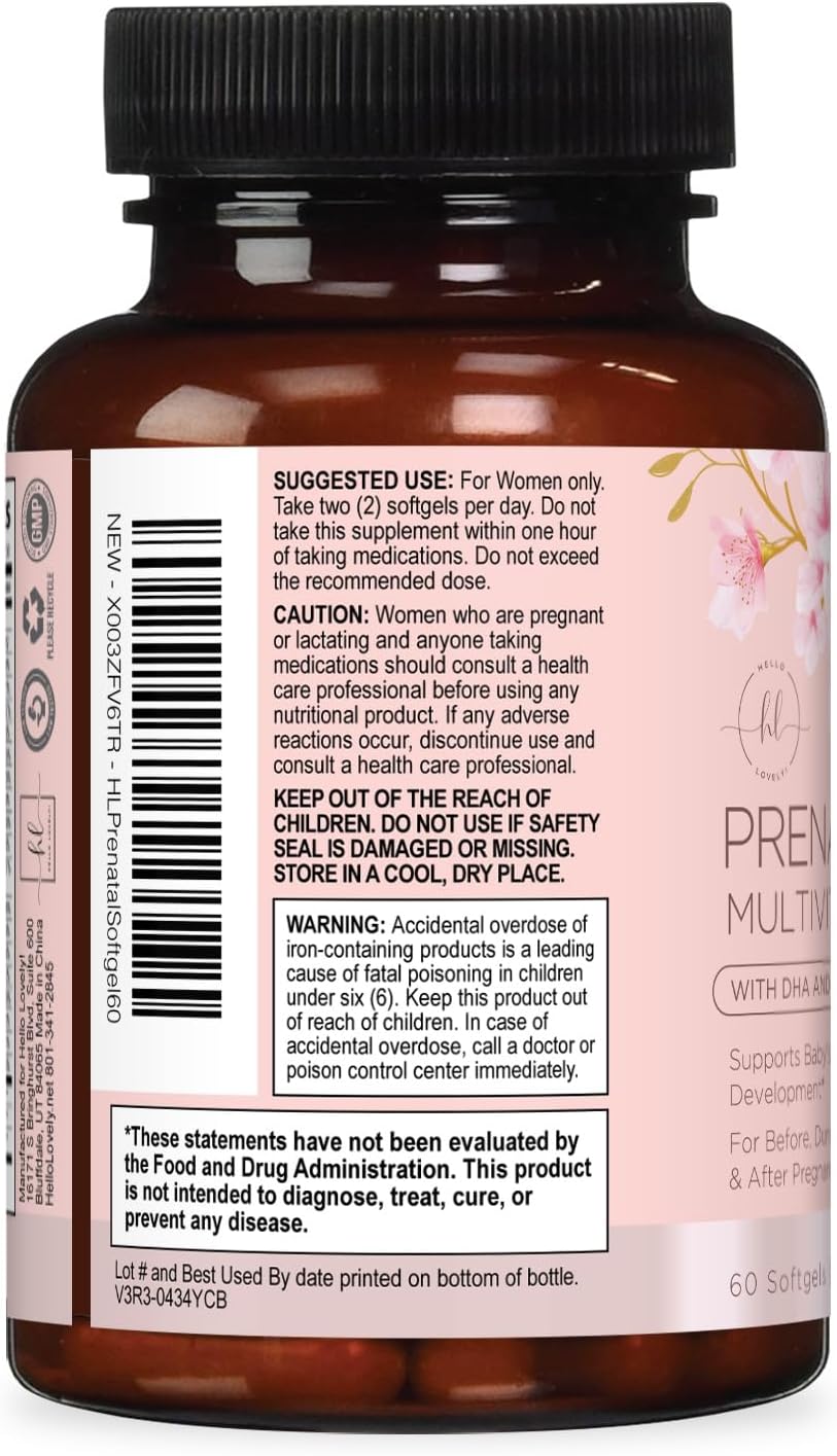 Vitaminas Prenatales con Ácido Fólico + Omega 3 DHA - 60 Cápsulas Blandas