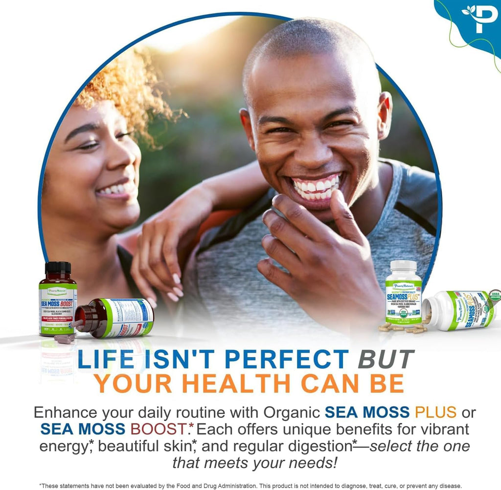 Power By Naturals Sea Moss Plus – Cápsulas Orgánicas de Musgo de Mar Irlandés con Bladderwrack y Raíz de Bardana – 120 Cápsulas (Suministro para 2 Meses)