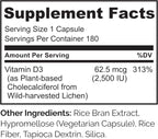 NATURELO Vitamina D3 2500 UI a partir de Liquen - Vegano - 180 Cápsulas