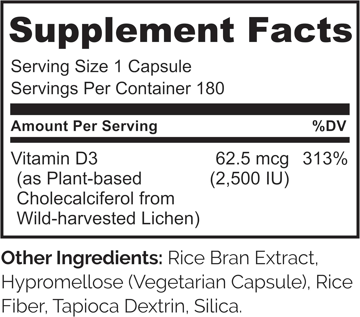 NATURELO Vitamina D3 2500 UI a partir de Liquen - Vegano - 180 Cápsulas