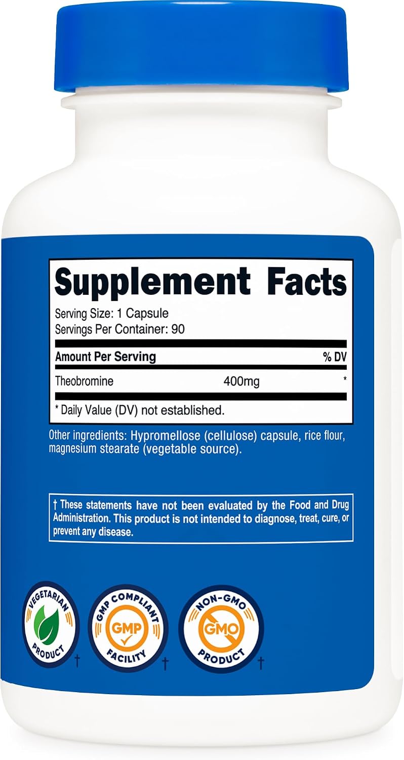 Nutricost Teobromina 400mg, 90 Cápsulas Vegetarianas - Sin Gluten, No-GMO