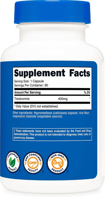 Nutricost Teobromina 400mg, 90 Cápsulas Vegetarianas - Sin Gluten, No-GMO – Image 5