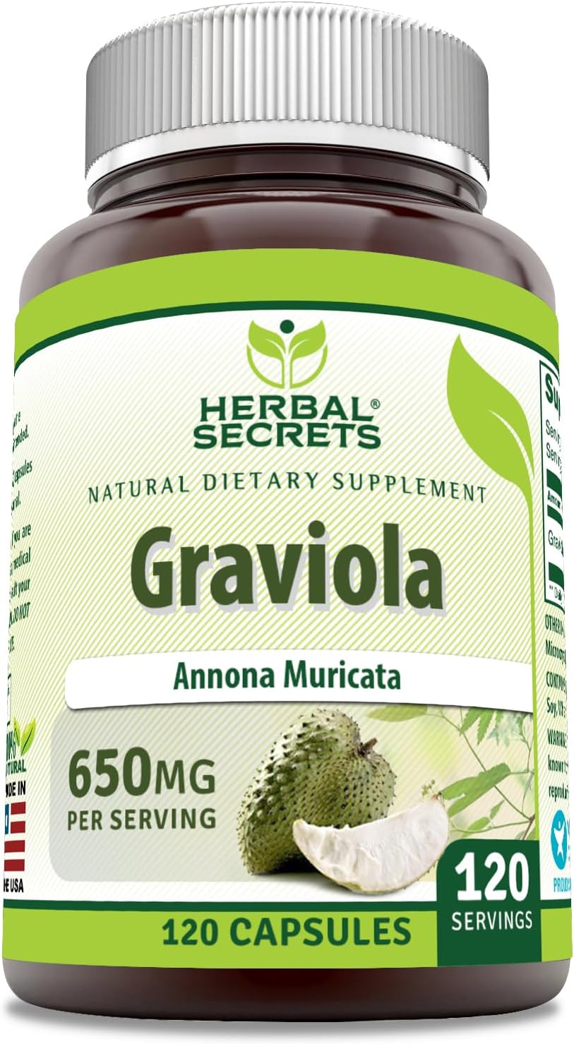 Herbal Secrets Graviola 650 mg - 120 Cápsulas Vegetales - Complemento Alimenticio