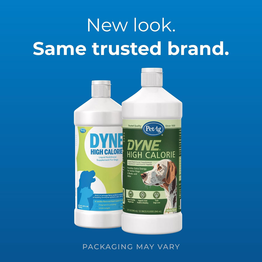PetAg Dyne Suplemento Nutricional Líquido de Alto Contenido Calórico para Perros y Cachorros de 8 Semanas o Más - 946 ml - Sabor Vainilla Dulce