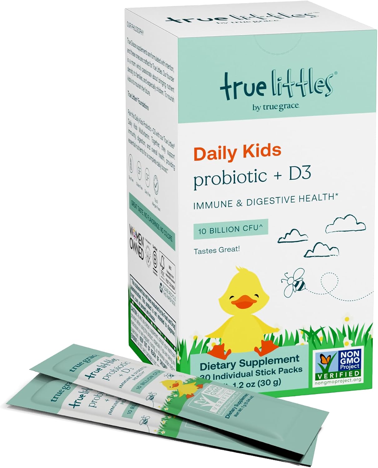 True Grace True Littles - Probiótico + Vitamina D3 para Niños - 30 Stick Packs