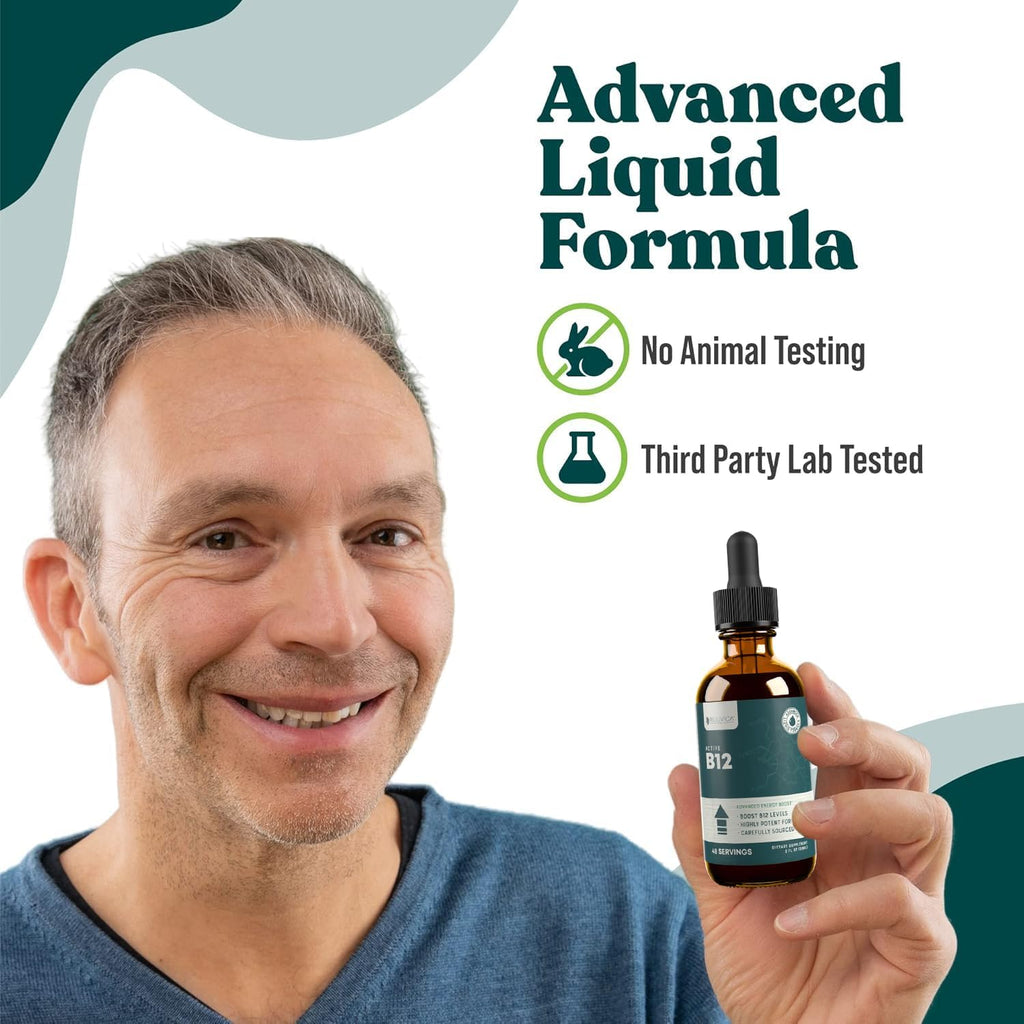 Rejuvica Health Active B-12 Líquido - Suplemento de Vitamina B12 3000 mcg - Gotas de Absorción Rápida - Sin Alcohol, Sin Gluten, Sin Lactosa