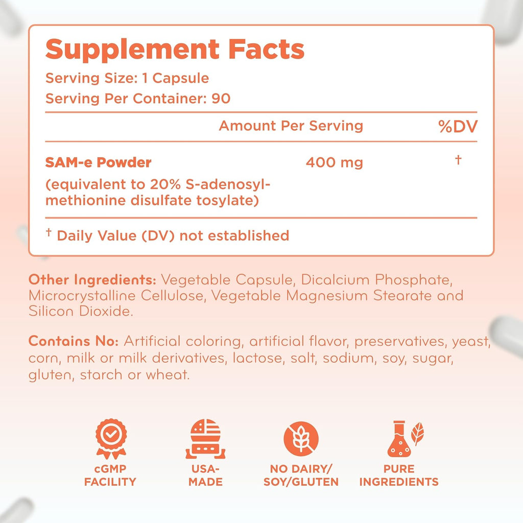 Clear Formulas Bioactive SAM-e 400mg - Suplemento de SAM-e bioactivo para hígado y estado de ánimo - 90 cápsulas