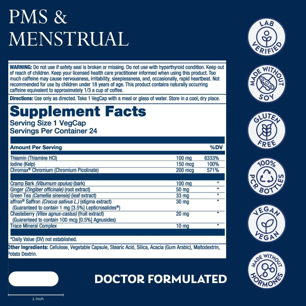 Solaray PMS & Menstrual – Apoyo para el Ciclo Menstrual, 24 Cápsulas Veganas