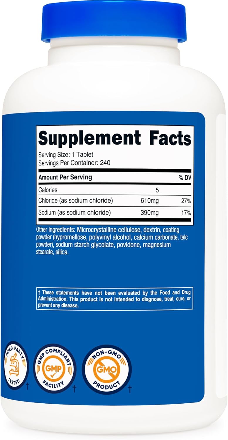 Nutricost Cloruro Sódico 1000mg, 240 Comprimidos - Comprimidos de Sal, No OGM, Sin Gluten