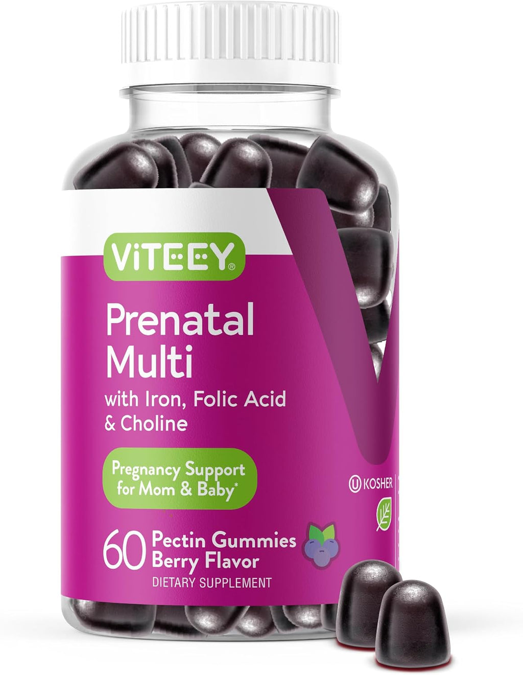 Viteey Prenatal Gummies for Women - Prenatal with Iron | for Pregnancy with Choline & Folic Acid Gummies - Vegetarian, Gluten Free - 60 Count