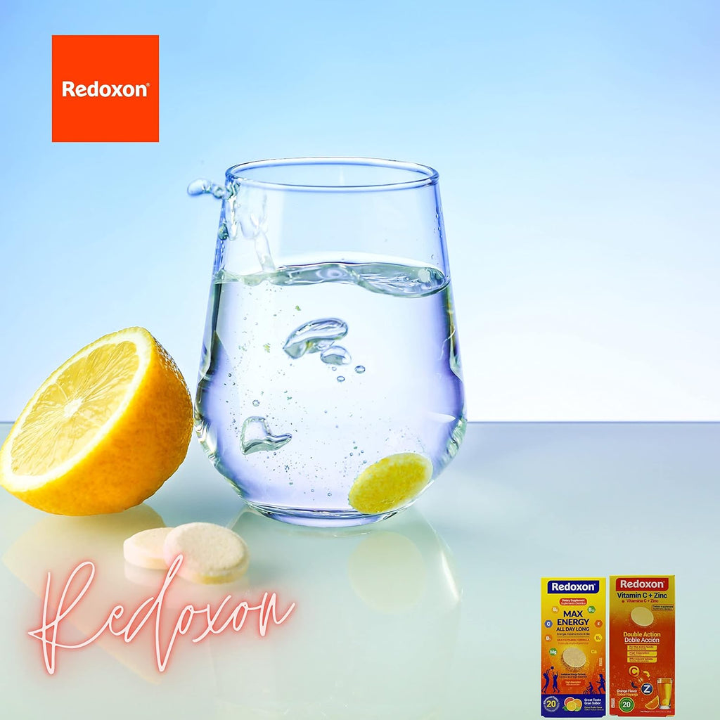 Redoxon Max Energy, Ayuda a Apoyar el Sistema Inmunitario, Sabor Naranja, 20 Comprimidos Efervescentes