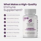 Healthy Herbs Wildcrafted Elderberry Sea Moss Capsules | 2600mg Irish Sea Moss + Elderberry | Vegano, No-GMO (60 Cápsulas)