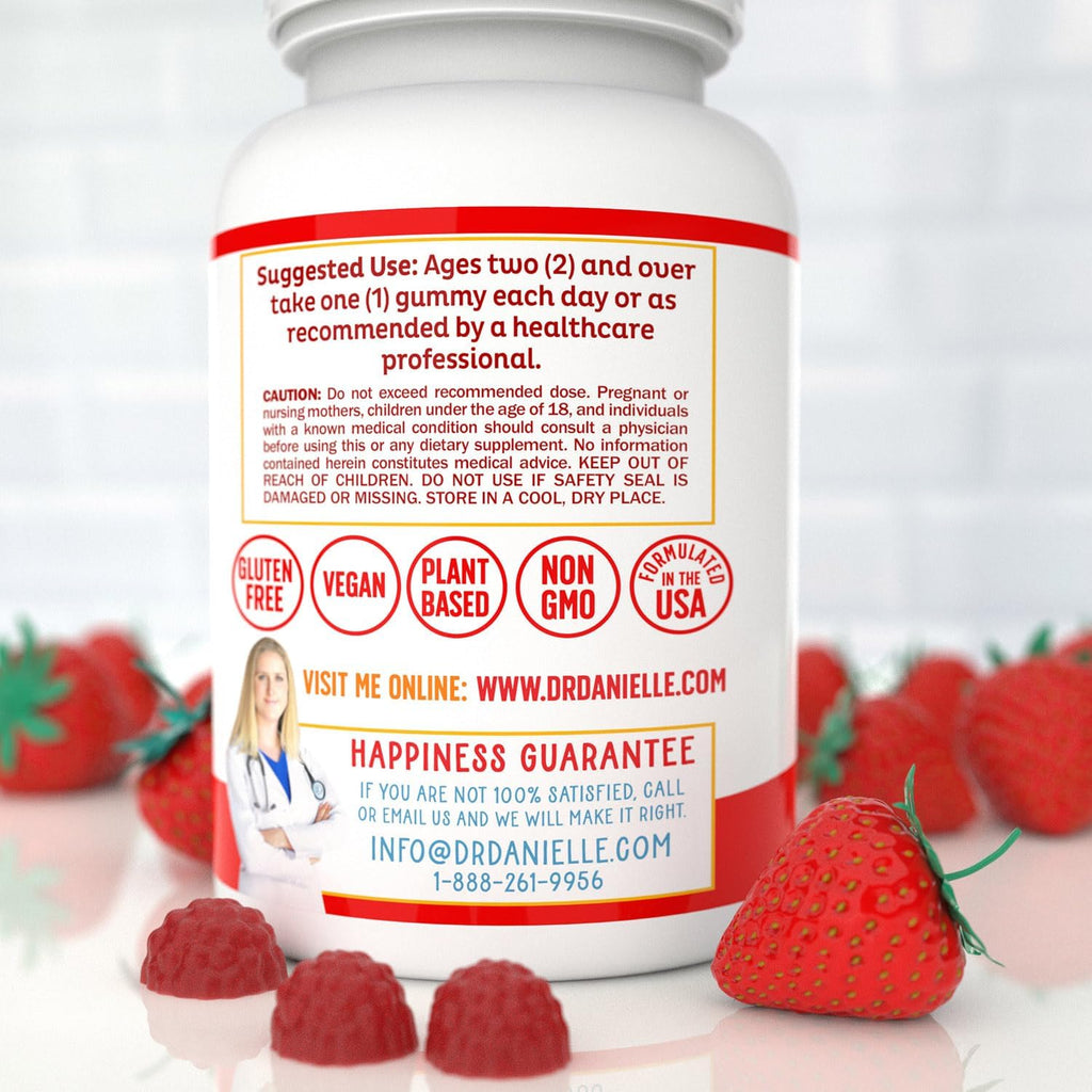 Gominolas de Vitamina D3 y B12 de Dr. Danielle | Suplemento Vegano para Adultos y Niños | 1000 UI de D3 + 250 mcg de B12 | 60 Gominolas (2 Meses)