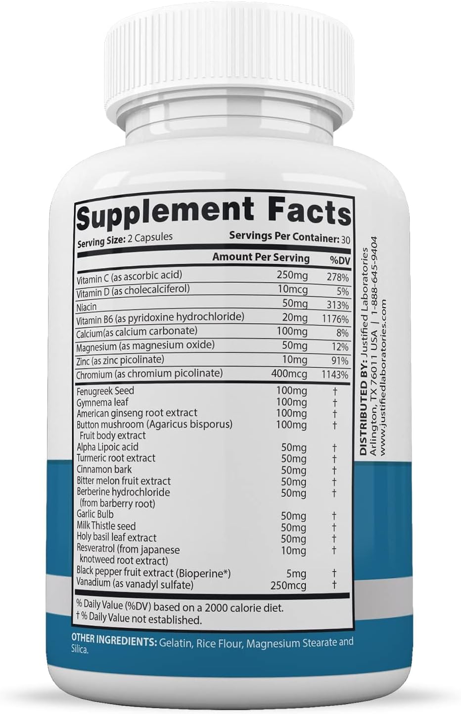 Justified Laboratories Glucotrust Max 1295mg - 300 Cápsulas (5 Envases)