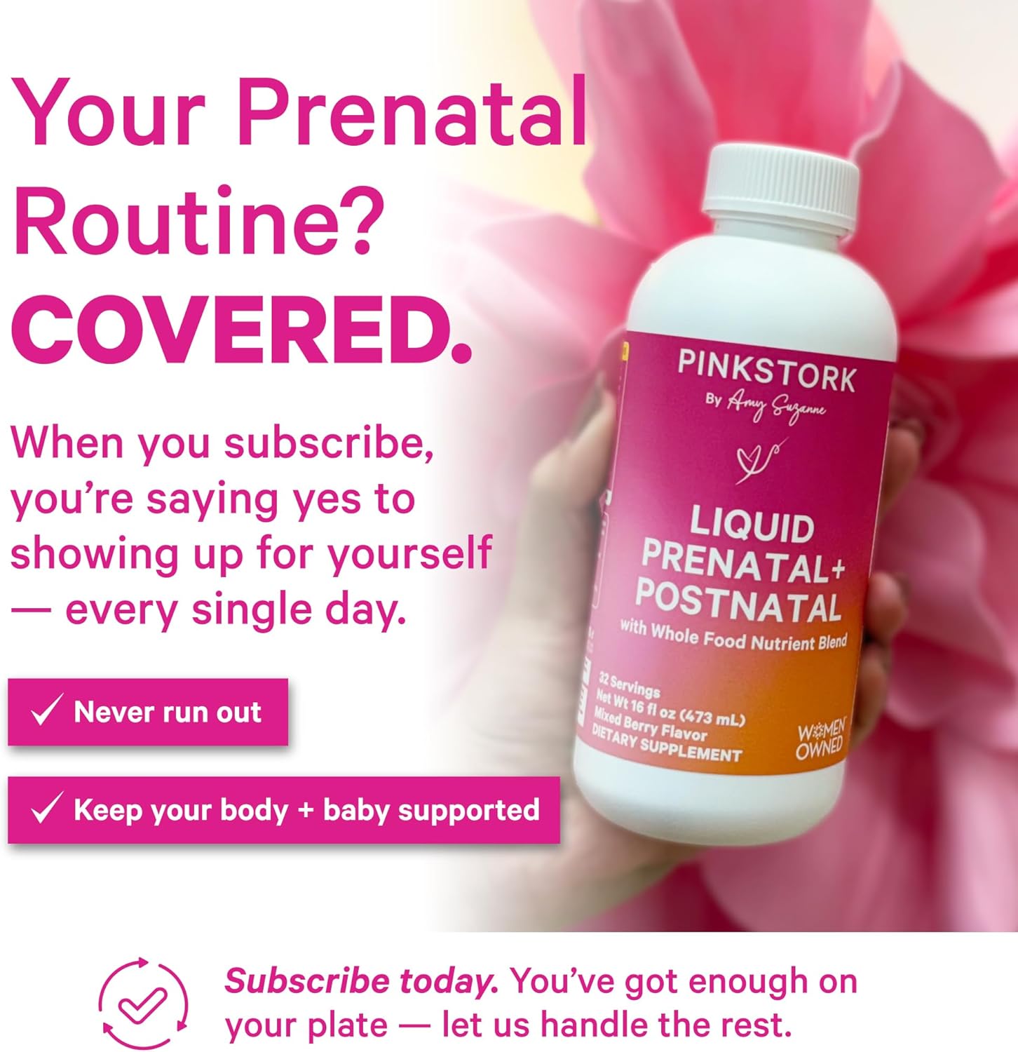 Pink Stork Liquid Prenatal Vitamins for Women – Berry, 64 Servings