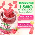 MEENCCD 2 Pack L-Methylfolate Gummies, Methylfolate Supplement, 5-MTHF Supplement - Active 5-MTHF - Supports Overall Wellness, Vegan, Raspberry Flavor, 120 Count