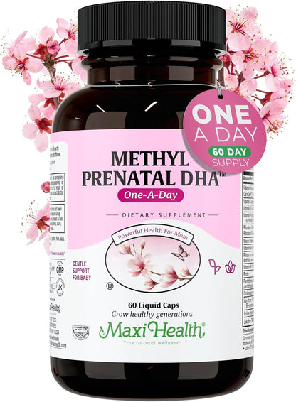 Maxi Health Methyl Prenatal DHA - Vitaminas Prenatales con DHA y Ácido Fólico - 60 Cápsulas Blandas