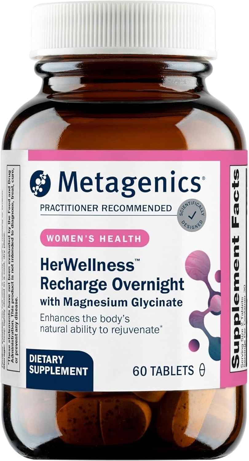 Metagenics HerWellness Recharge Overnight - Apoyo al Sueño Femenino con Magnesio Quelado, Albahaca Sagrada, Zinc y Vitamina C - 60 Comprimidos