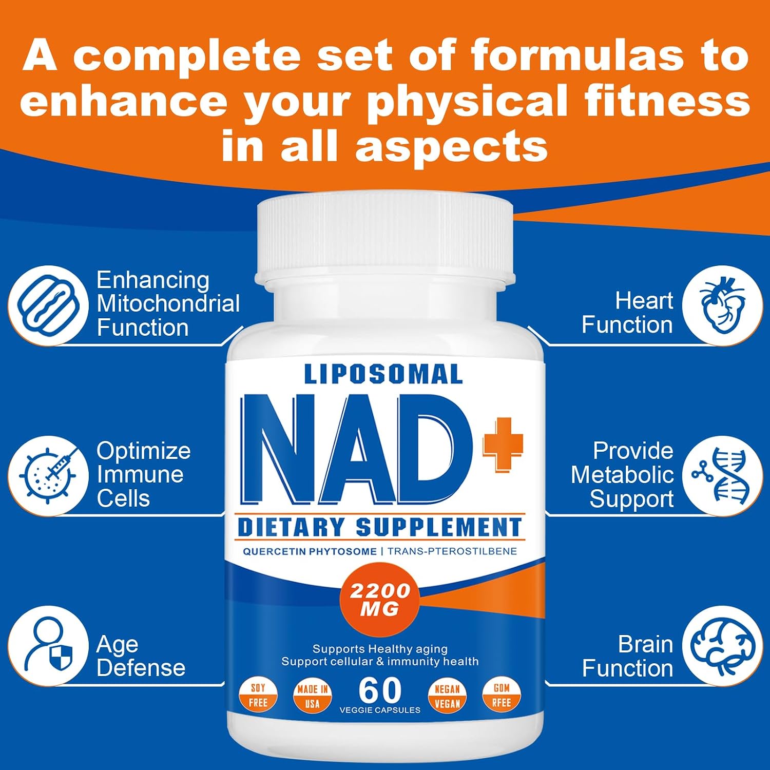 Spliferkou NAD+ Liposomal 2200mg, 60 Cápsulas | Suplemento de NAD+ para Energía Celular y Envejecimiento Saludable