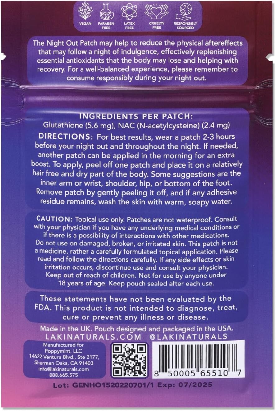 Laki Naturals 15 - Night Out Party Patch, Antioxidante para Recuperación Matutina