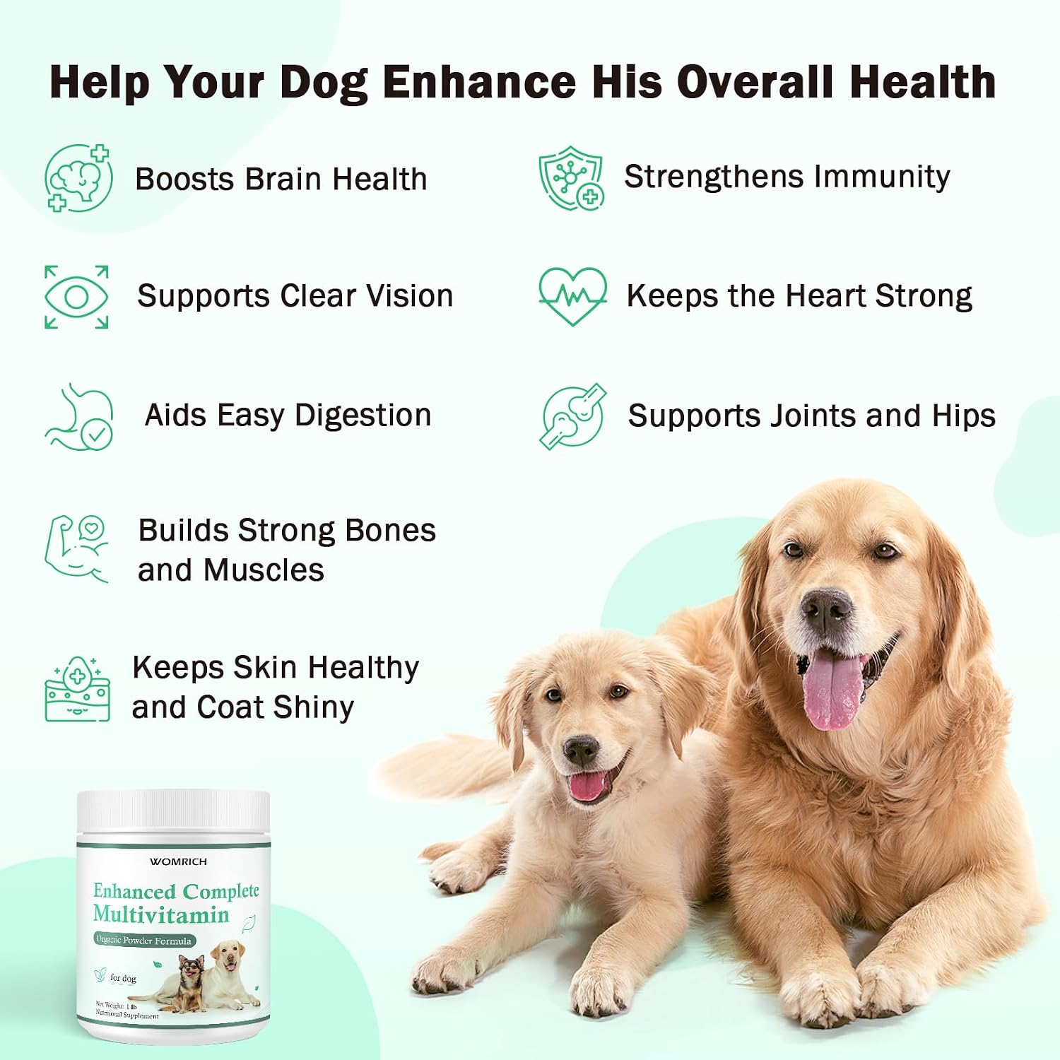 Multivitamínico en polvo para perros con probióticos y Omega-3 - 454 g (1 lb)