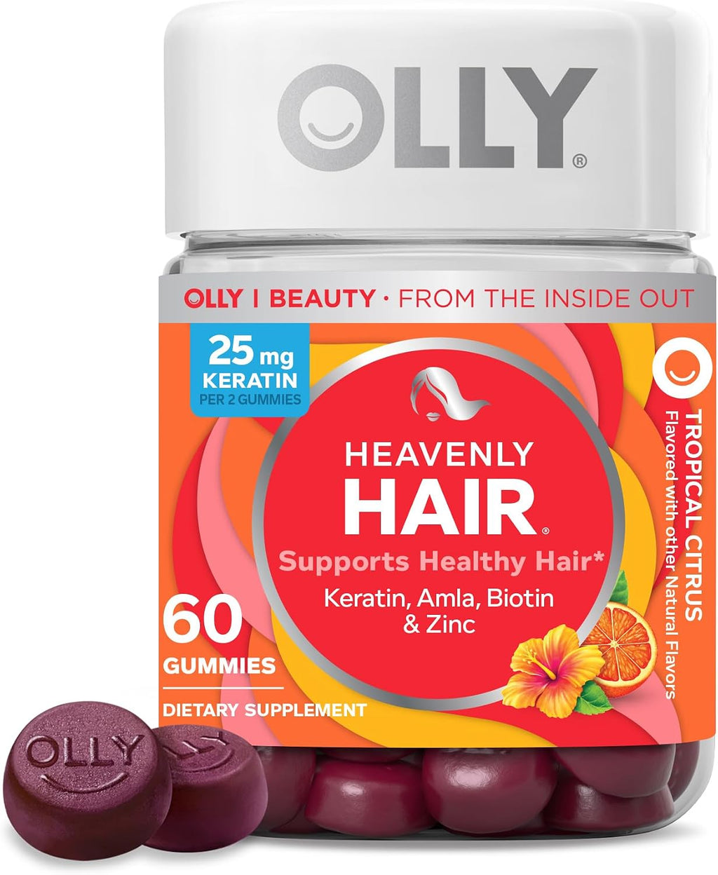 OLLY Heavenly Hair Gummy, Gominolas para el Cabello con Biotina, Queratina y Amla, 60 Gominolas (30 Días)
