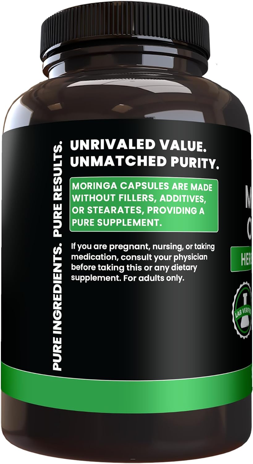PURE ORIGINAL INGREDIENTS Moringa (365 Cápsulas) Sin Magnesio ni Rellenos, Siempre Puro