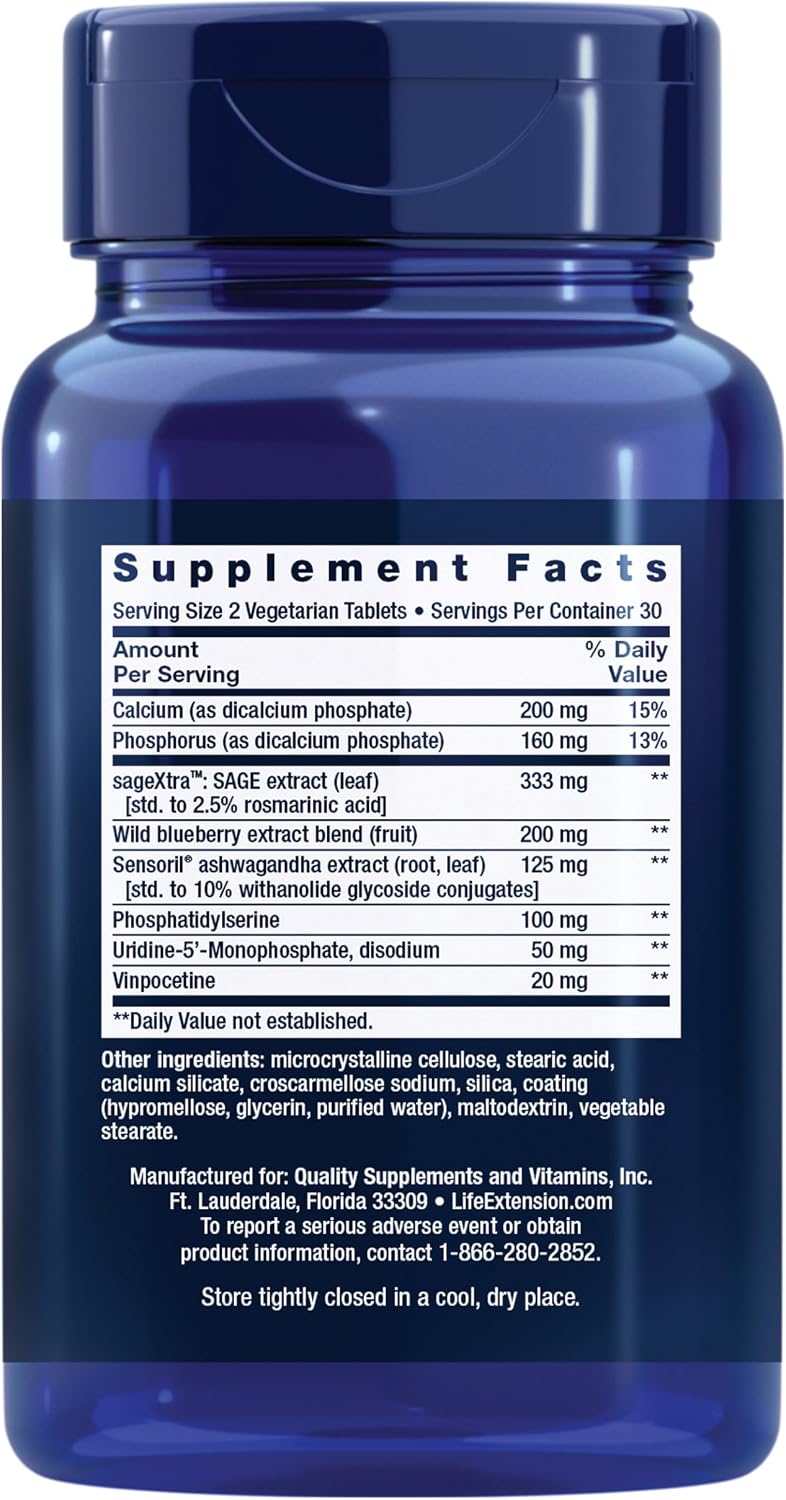 Life Extension Cognitex Elite, 60 comprimidos – con salvia, arándano, ashwagandha, fosfatidilserina y vinpocetina
