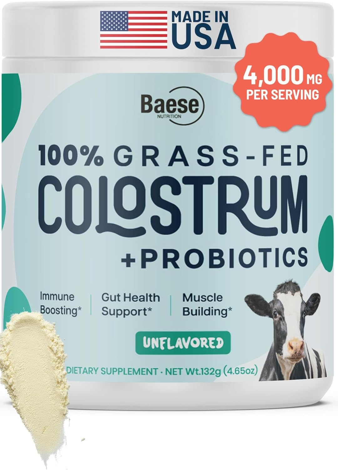 Baese Nutrition Colostro Bovino 4000mg con Probióticos - Sabor Chocolate (220.98g)