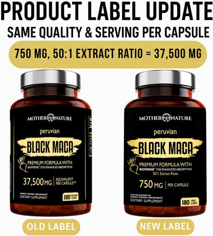 MNO Maca Negra Orgánica 750mg + BioPerine, 180 Cápsulas – Image 2