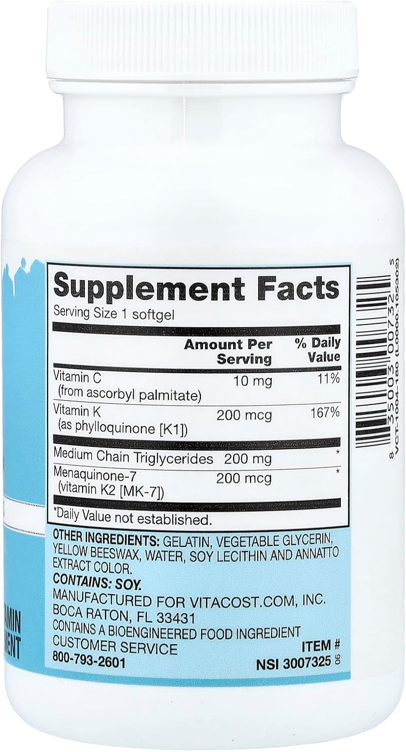 Vitacost Vitamin K1 and K2 Complex, 180 Softgels