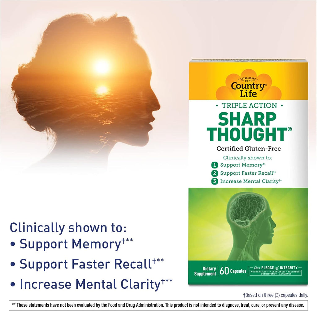 Country Life Sharp Thought - Apoyo Cognitivo con Fosfatidilserina y DHA - 60 Cápsulas