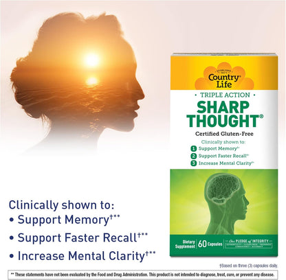 Country Life Sharp Thought: Fosfatidilserina + DHA para la memoria y claridad mental, 60 cápsulas – Image 4