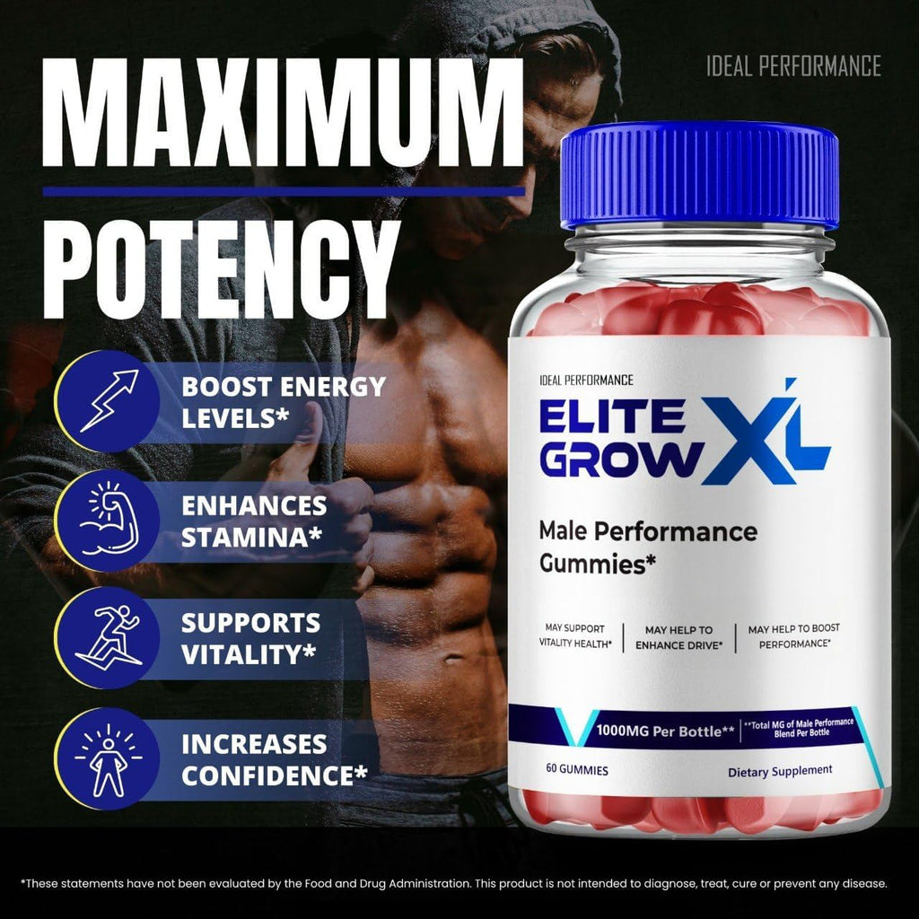 Elite Grow XL Gomitas - Suplemento Natural para Hombres, Resistencia y Energía (60 Gomitas)