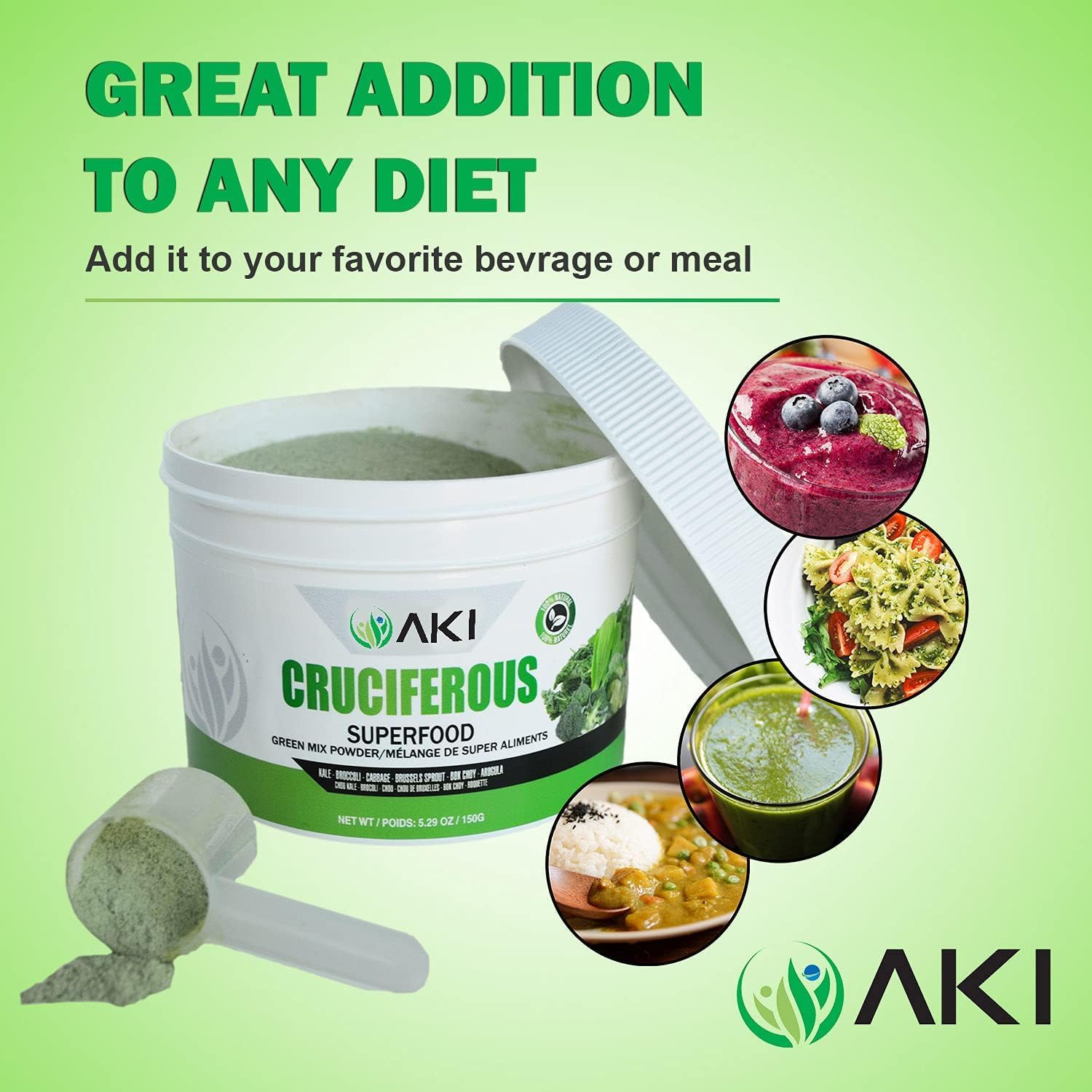 AKI Cruciferous Superfood Green Mix Powder - Mezcla de Verduras Crucíferas (150g)