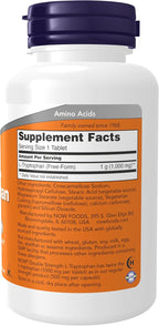 NOW Foods L-Tryptophan 1000 mg, Dosis Doble, 60 Comprimidos