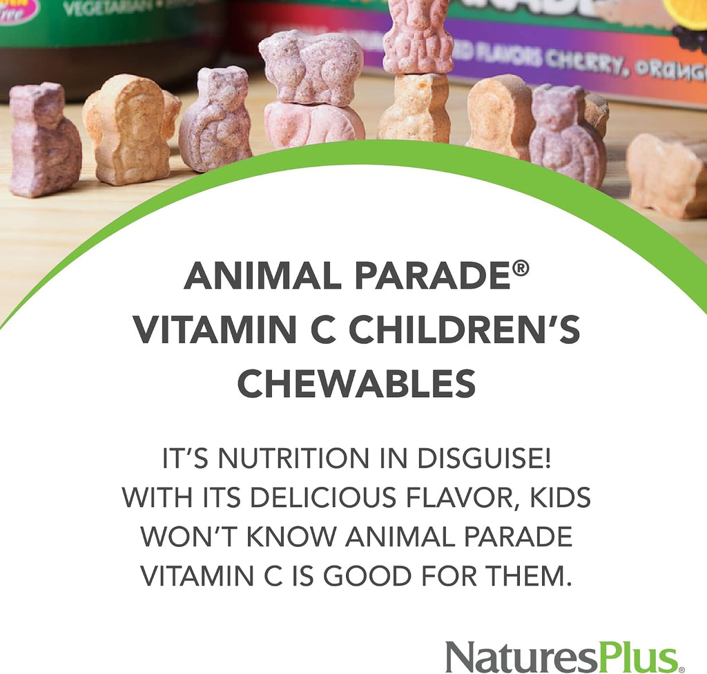 NaturesPlus Animal Parade Vitamina C Infantil - 90 Comprimidos Masticables Sabor Naranja