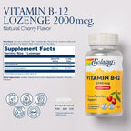 SOLARAY Vitamina B12 2000 mcg Pastillas Sabor Cereza Natural - Sin Azúcar, Vegano - 90 Pastillas