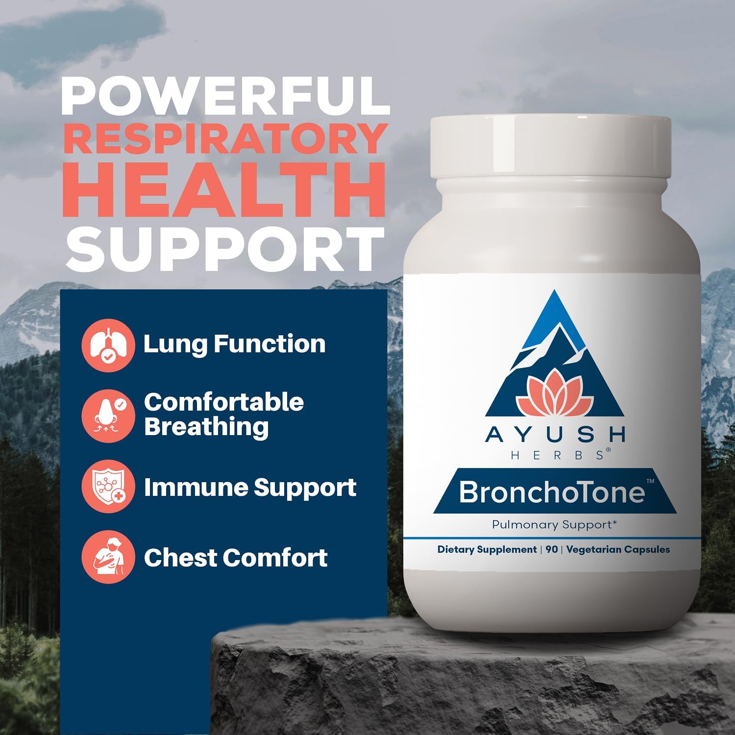 Ayush Herbs Bronchotone - Bronchial and Respiratory Support, 90 Capsules